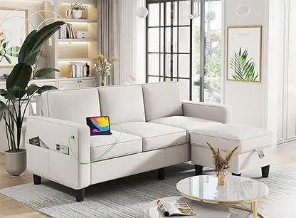 Convertible 3 Seater L Shaped Couch with Storage Ottoman