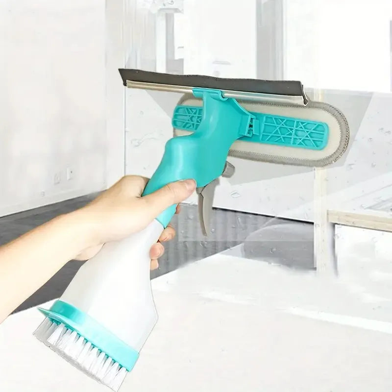 1pc 4 In 1 Multifunctional Glass Wiper With Spray Bottle, Scraper, Scrub Brush, And Creative Cleaning Brush For Floor Wall Tile