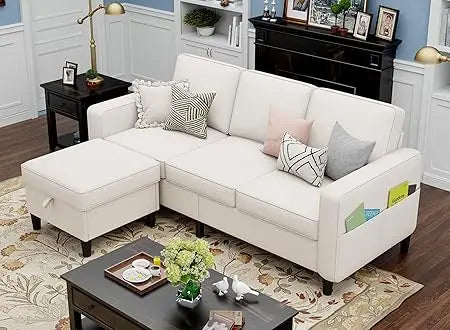 Convertible 3 Seater L Shaped Couch with Storage Ottoman