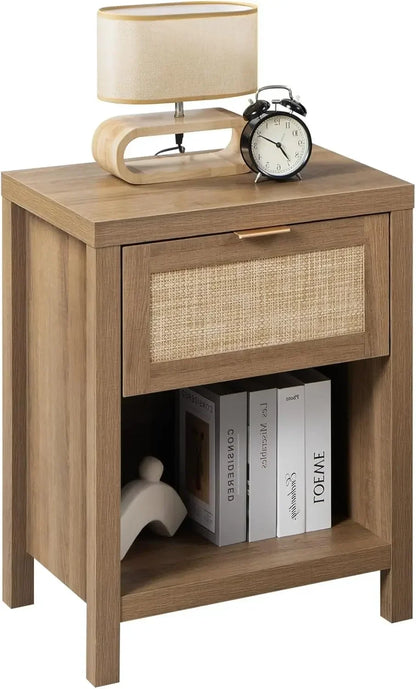 Set of 2 Farmhouse Night Stand with Drawer and Storage Shelf