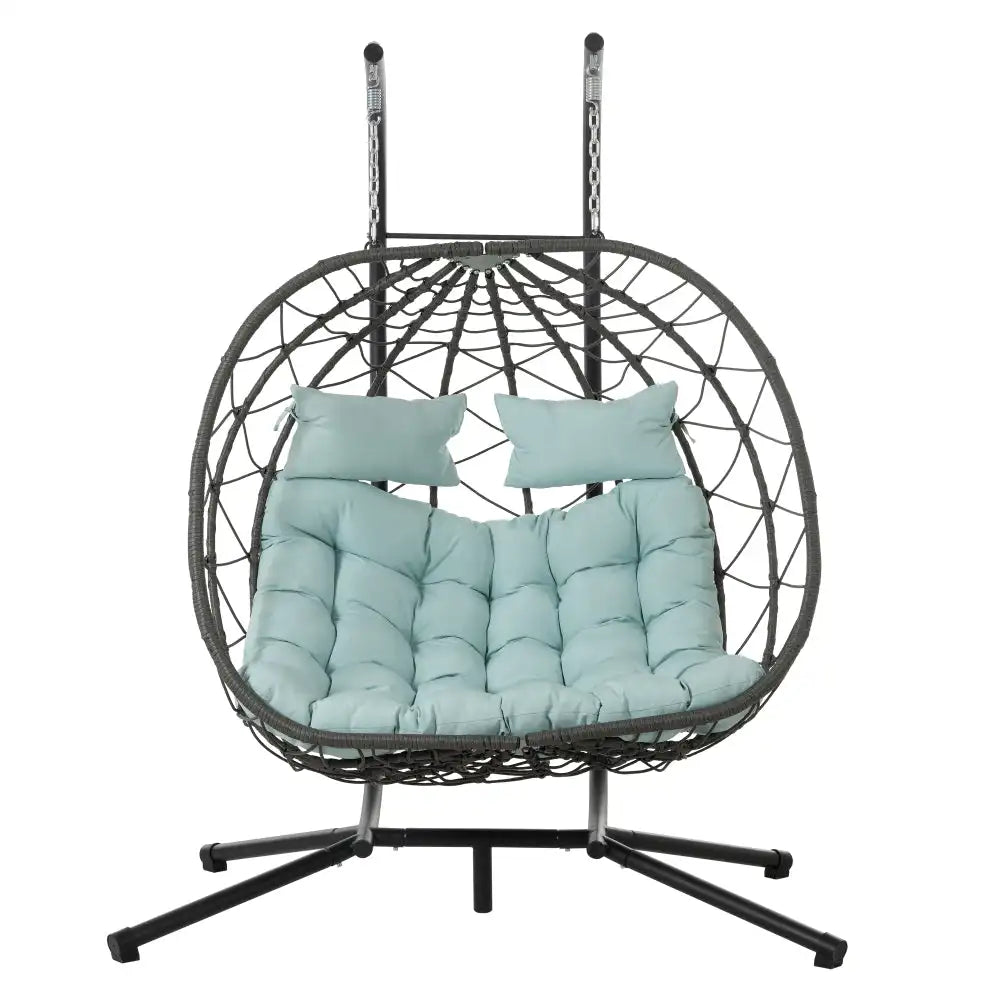 2 Persons Egg Chair with Stand Indoor Outdoor Swing Chair Patio Wicker Hanging Egg Chair Hanging Basket Chair with Stand for Bed