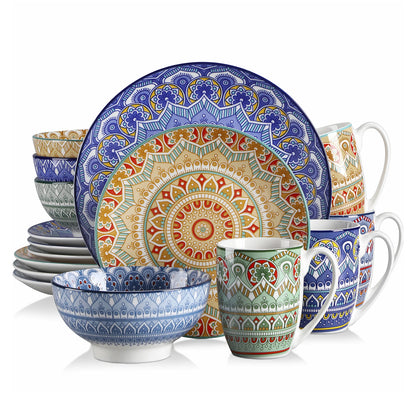 Vancasso 48-PCS Ceremic Plate Porcelain Dinnerware Set Bohemian Mandala.