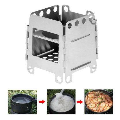 Portable Stainless Steel Lightweight Folding Wood Stove  Stove Outdoor Camping Cooking Picnic Backpacking Stove Mini Stove