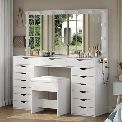 Vanity Desk with Mirror and Lights