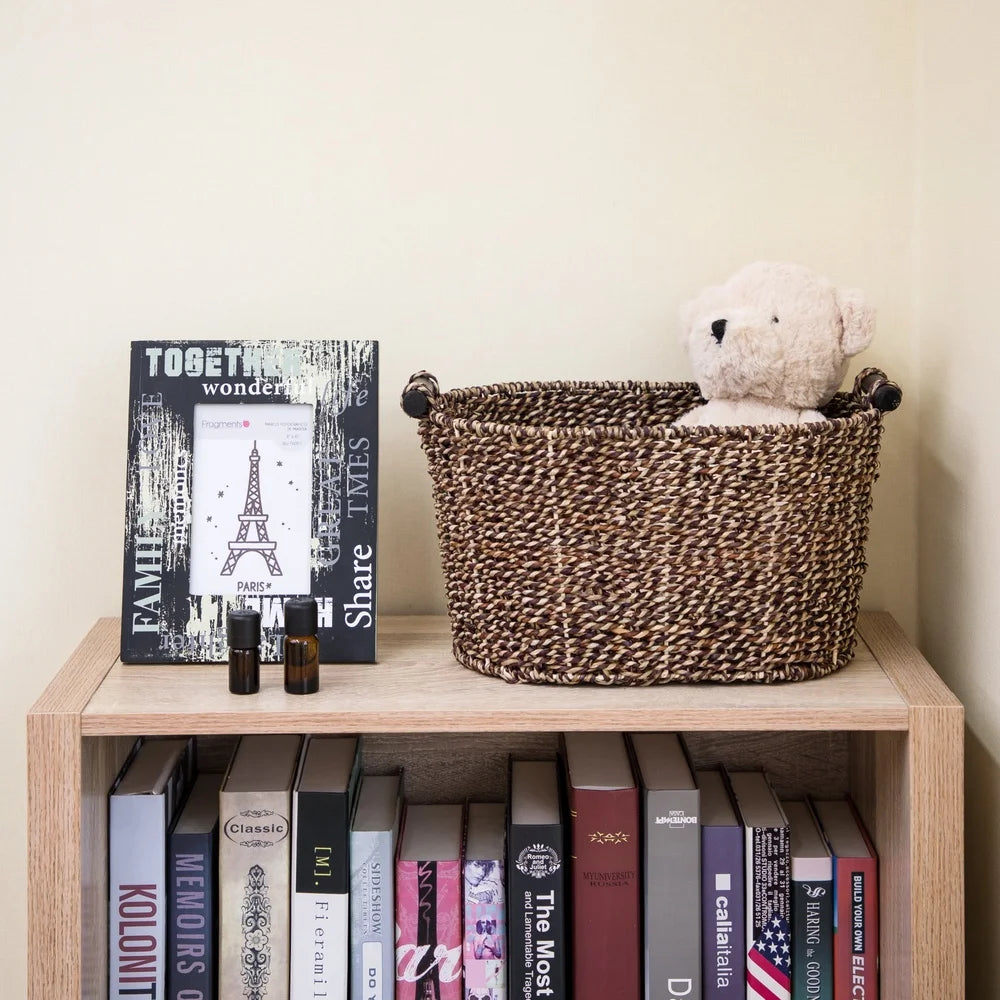 Oval Seagrass Storage Basket with Wooden Handles