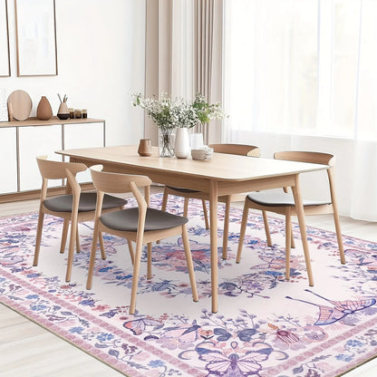 Gnizama Pink Butterfly Living Room Large Area Rug, Washable Vintage Floral Living Room Rug, Bedroom Large Area Rug