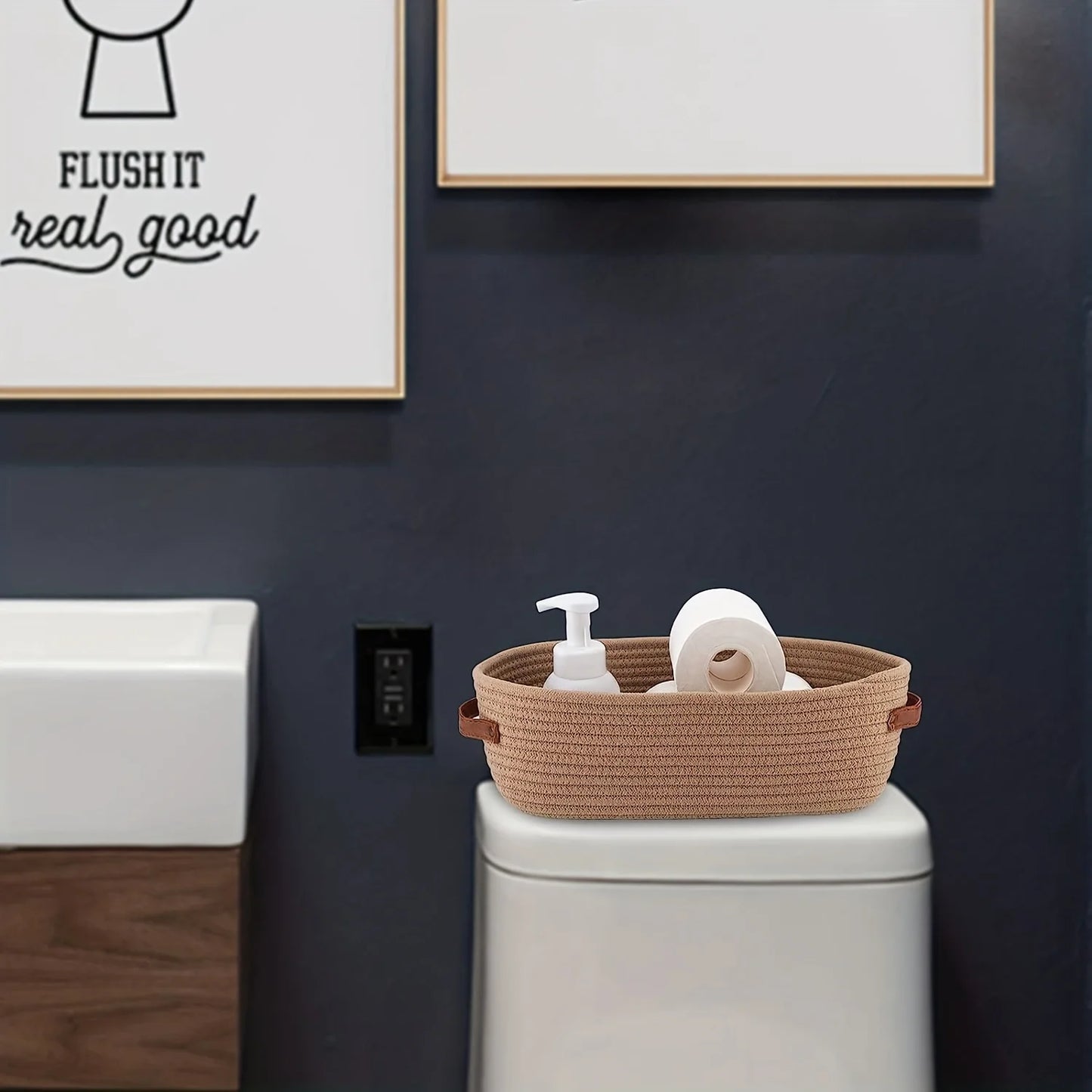 Oval Woven Storage Basket, Multifunctional Organizer