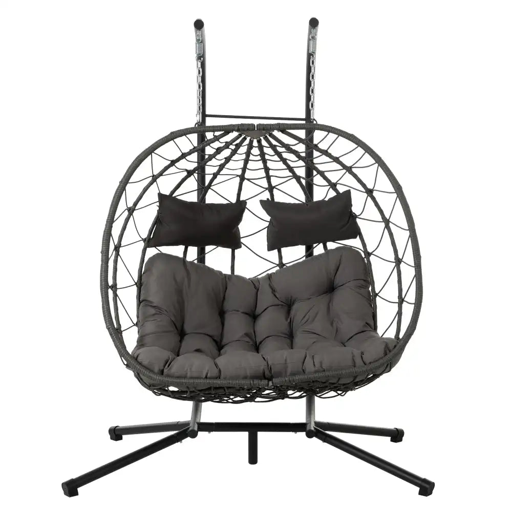 2 Persons Egg Chair with Stand Indoor Outdoor Swing Chair Patio Wicker Hanging Egg Chair Hanging Basket Chair with Stand for Bed