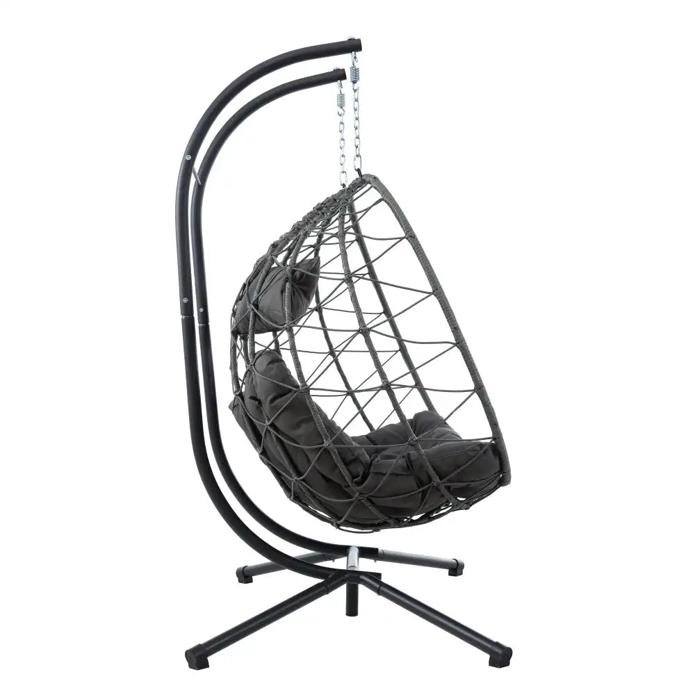 2 Persons Egg Chair with Stand Indoor Outdoor Swing Chair Patio Wicker Hanging Egg Chair Hanging Basket Chair with Stand for Bed