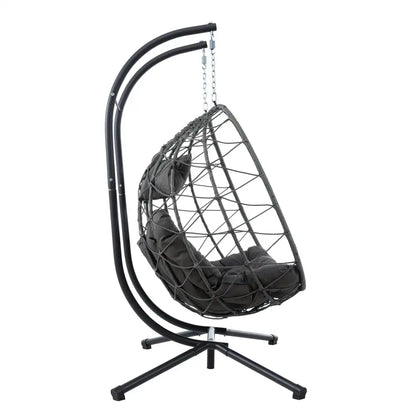 2 Persons Egg Chair with Stand Indoor Outdoor Swing Chair Patio Wicker Hanging Egg Chair Hanging Basket Chair with Stand for Bed