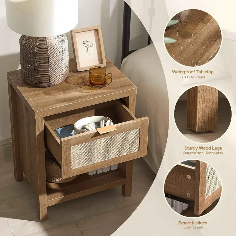 Set of 2 Farmhouse Night Stand with Drawer and Storage Shelf