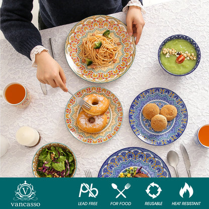 Vancasso 48-PCS Ceremic Plate Porcelain Dinnerware Set Bohemian Mandala.