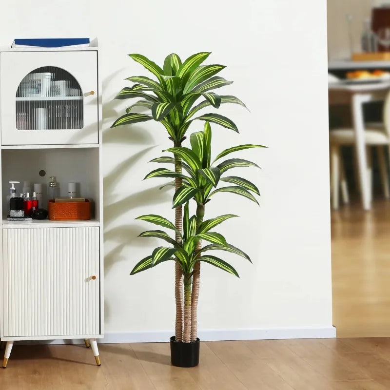 Fake Dracaena Tree in Black Plastic Pot