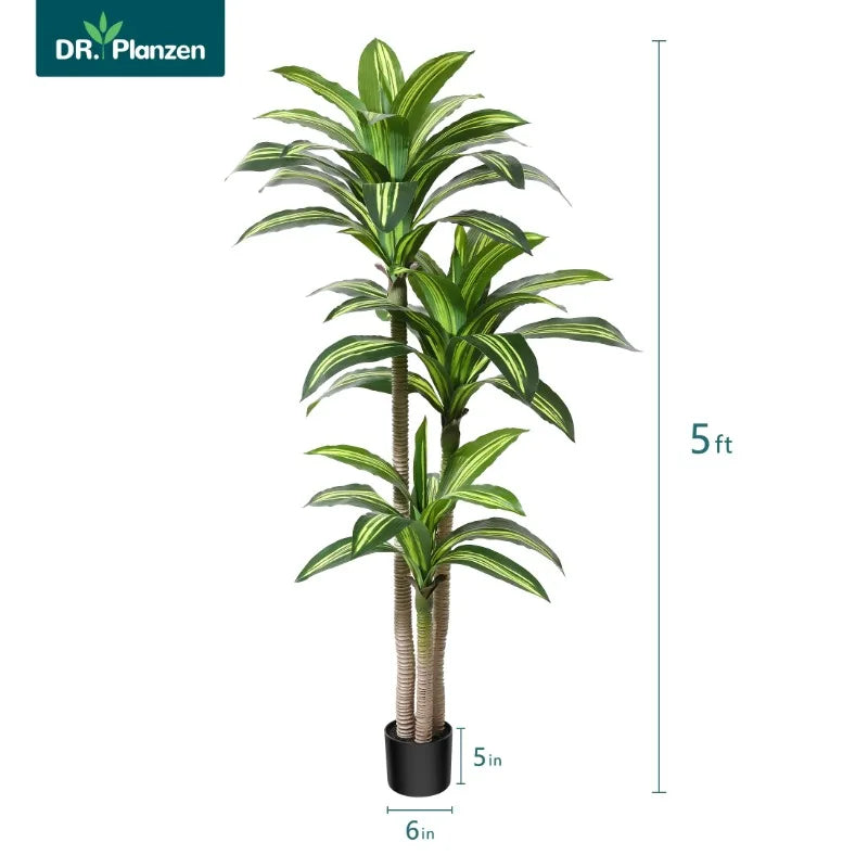 Fake Dracaena Tree in Black Plastic Pot