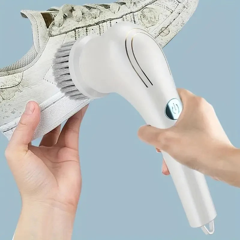 A Cordless Handheld Cleaning Brush with 5 Interchangeable Brush Heads, a Portable Rotating Scrubber, Suitable for Use in Bathroo