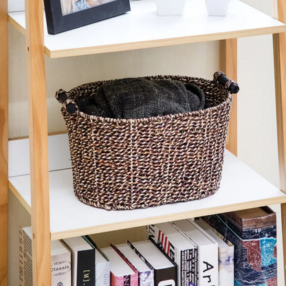 Oval Seagrass Storage Basket with Wooden Handles