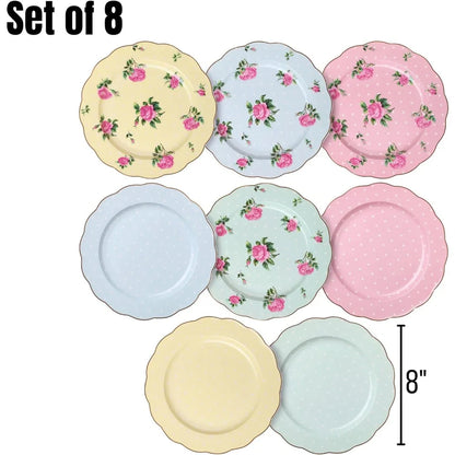 Porcelain Floral Plates, Set of 8