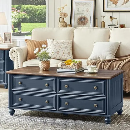 Wooden Coffee Tables With 4 Drawers & Roman Column Handle