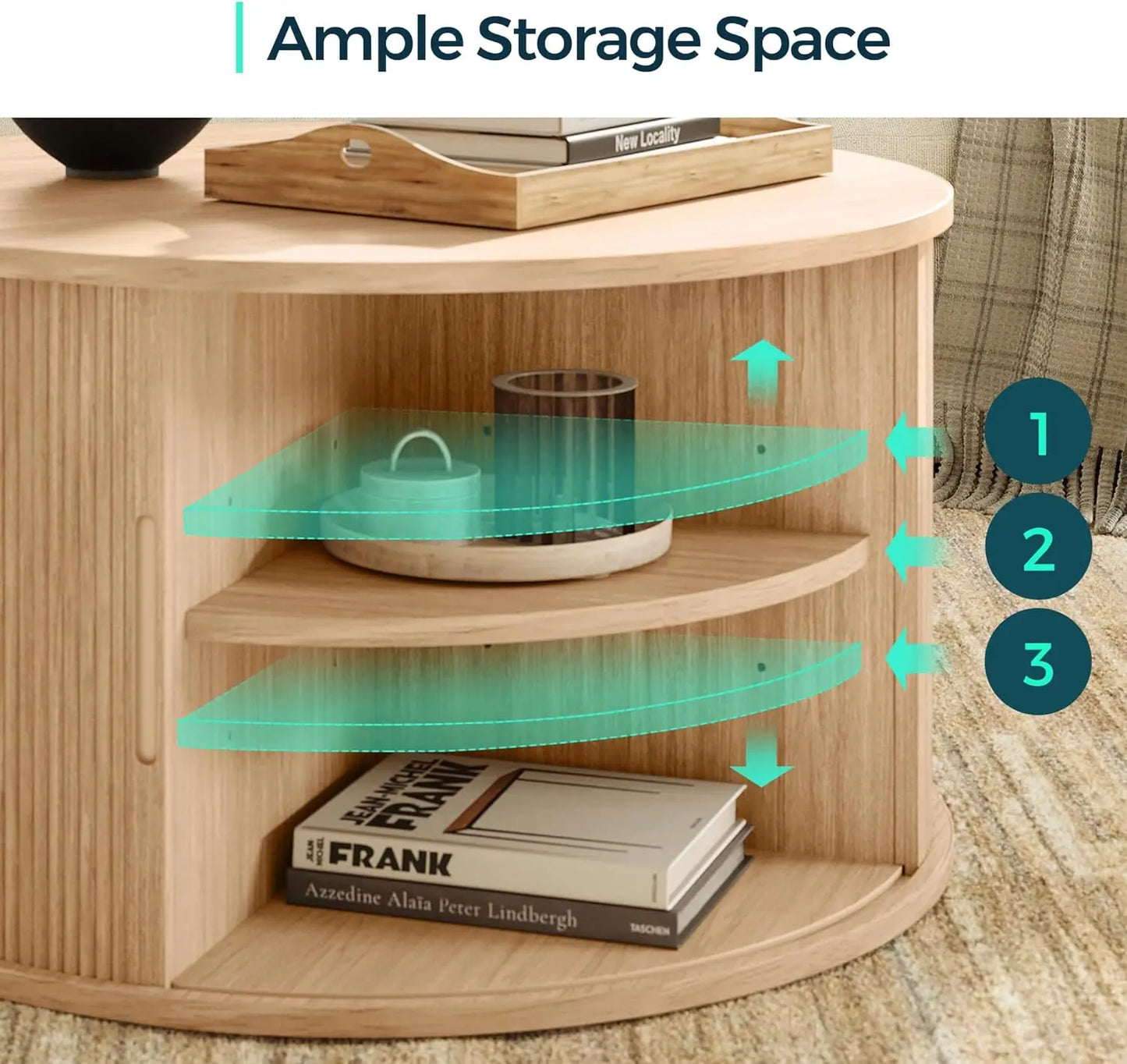 Drum Coffee Table with Sliding Tambour Door