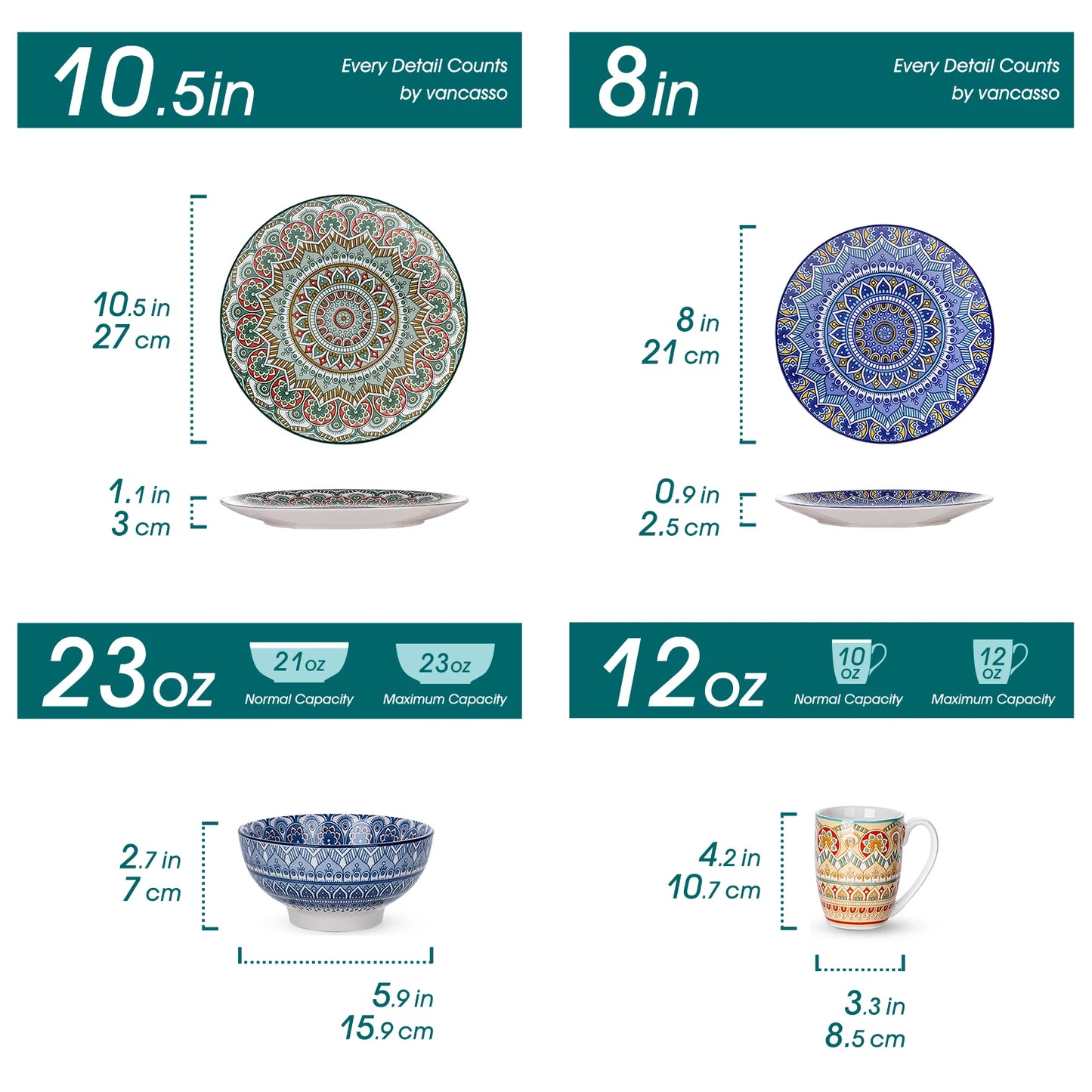 Vancasso 48-PCS Ceremic Plate Porcelain Dinnerware Set Bohemian Mandala.