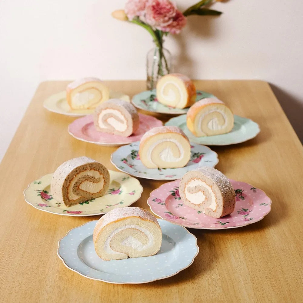 Porcelain Floral Plates, Set of 8