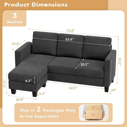 3 Seated L Convertible Sectional Sofa Couch