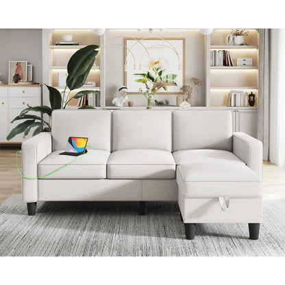 Convertible 3 Seater L Shaped Couch with Storage Ottoman