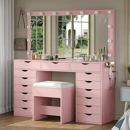 Vanity Desk with Mirror and Lights