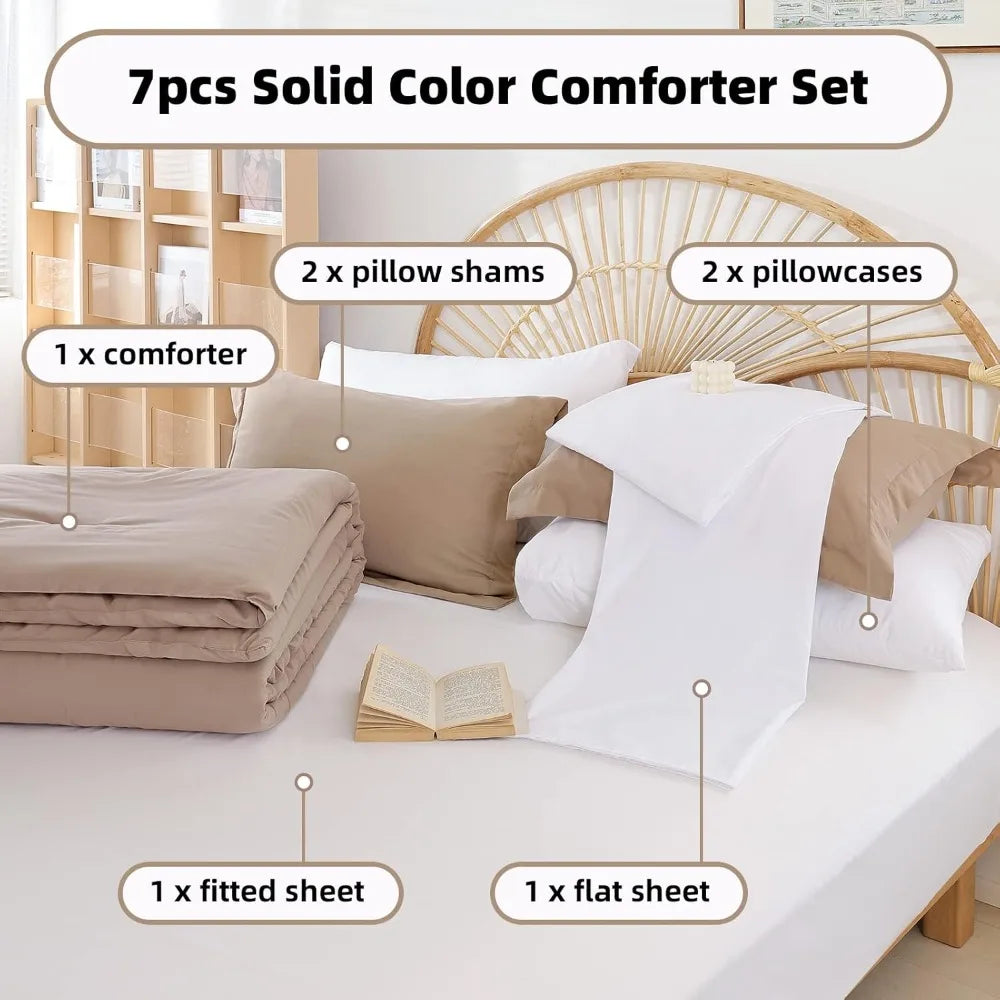 Taupe Comforter Set 7 Pieces, Soft And Lightweight