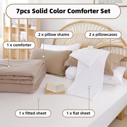 Taupe Comforter Set 7 Pieces, Soft And Lightweight