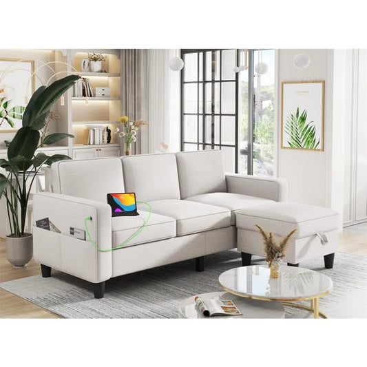 Convertible 3 Seater L Shaped Couch with Storage Ottoman