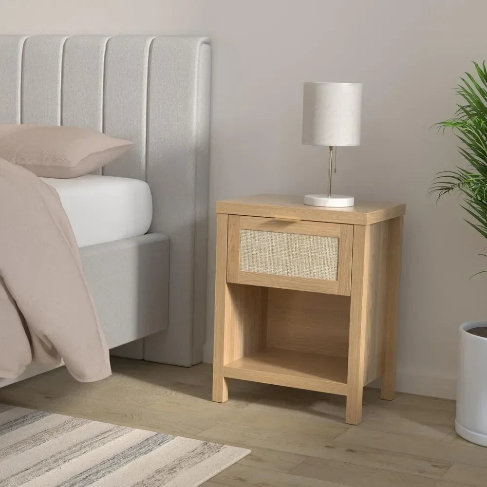 Set of 2 Farmhouse Night Stand with Drawer and Storage Shelf