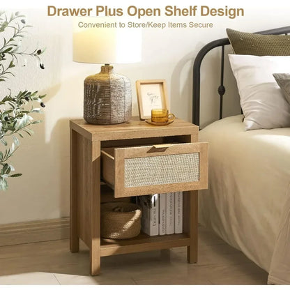 Set of 2 Farmhouse Night Stand with Drawer and Storage Shelf