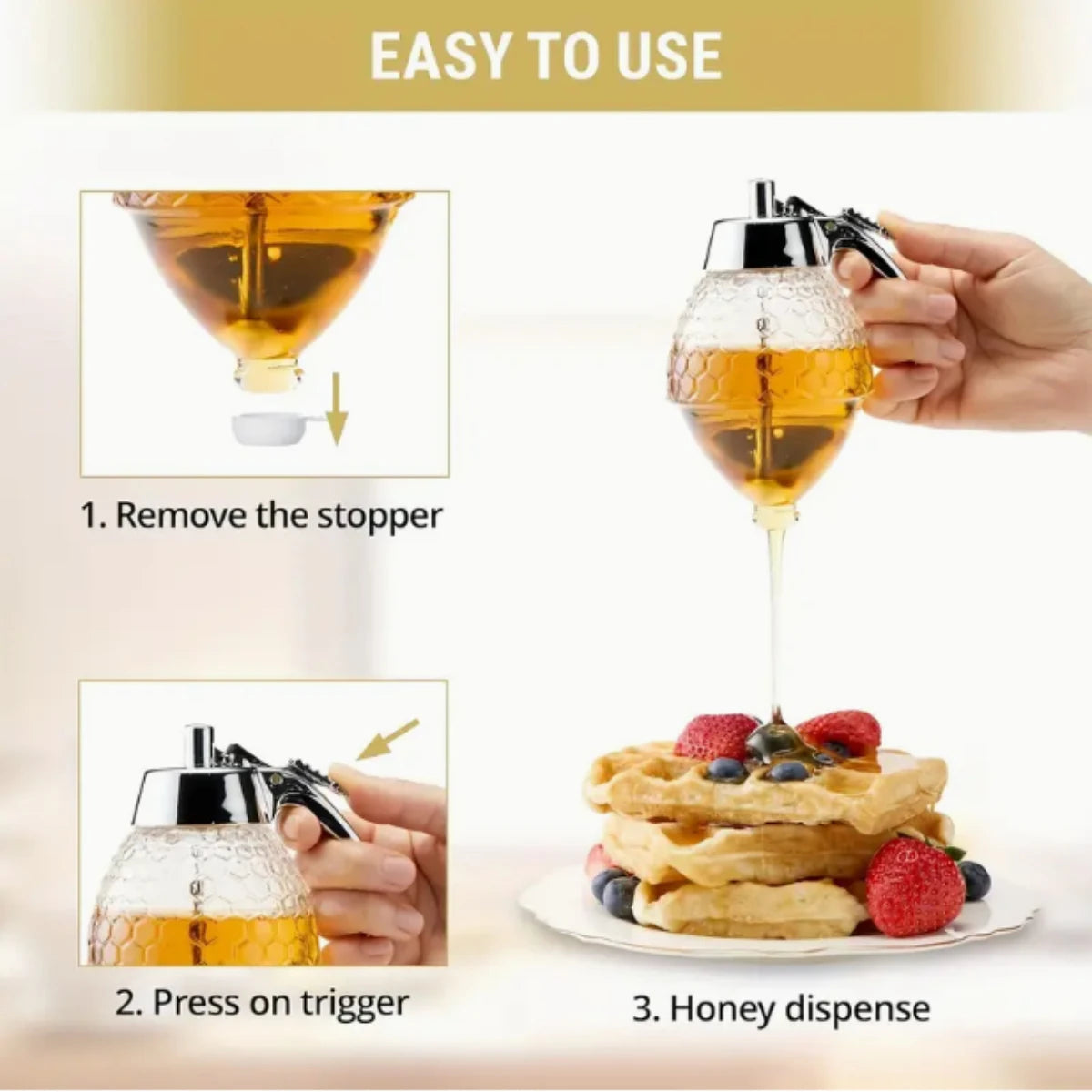 Eco-Friendly BPA-Free Honey & Syrup Dispenser with Drip-Free Spout, Reusable for Sauces, Liquids, Seasonings, Easy Hand-Wash Kit