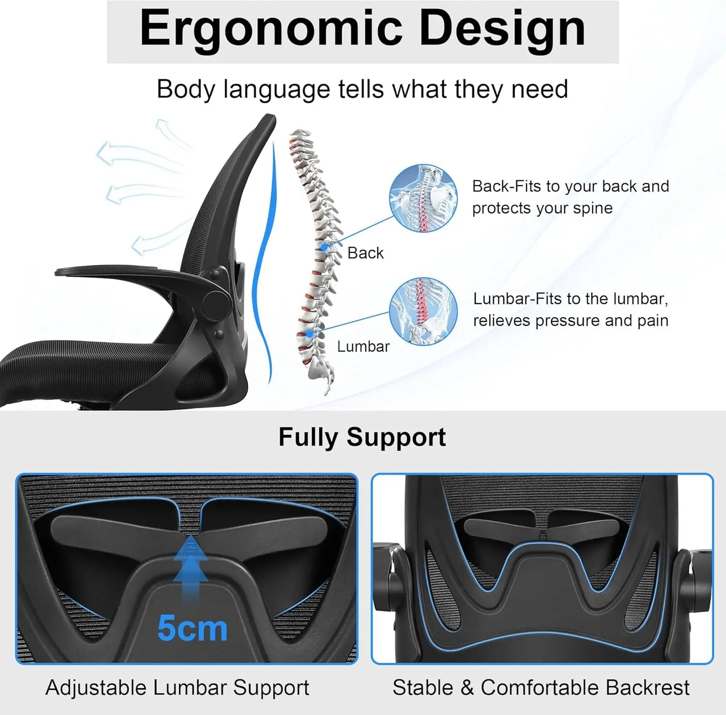 Tall Office Chair with Flip-up Armrests